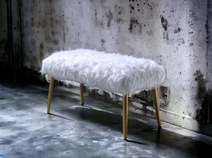 Bagley II - Faux Fur Bench - White / Gold