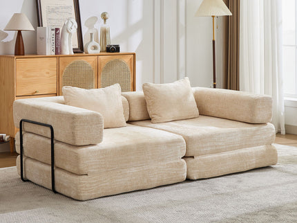 Convertible Floor Sofa Bed With Pillow Back Support Armrest