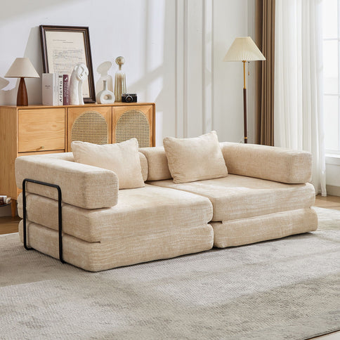 Convertible Floor Sofa Bed With Pillow Back Support Armrest
