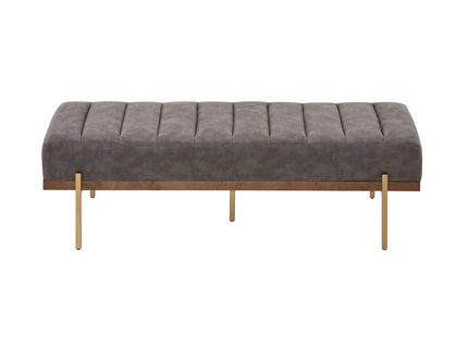 Thorian - Luxury Upholstered Ottoman Bench With Channel Tufting And Metal Base - Gold / Gray