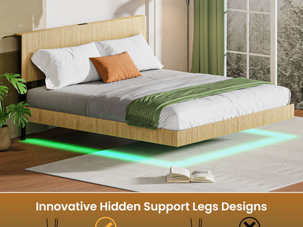 Floating Bedstead With Charging Station And LED Lights