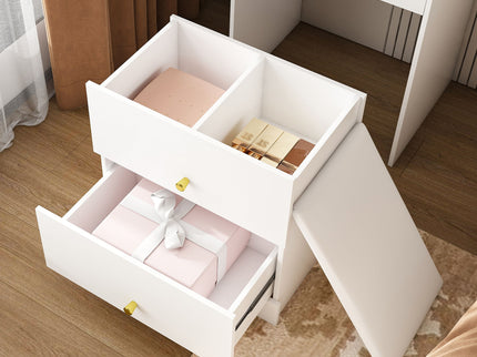 3 In 1 Dressing Table With LED Mirror & Storage Stool, Compact Makeup Vanity - White