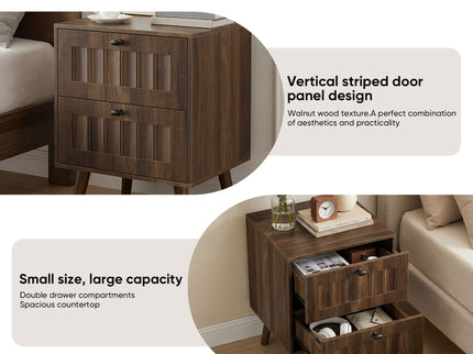 Double Drawer Bedside Table (Set of 2) - Walnut