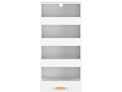 4 Tier Freestanding Bookshelf With 3 Sliding Drawers And 1 Bottom Drawer - White