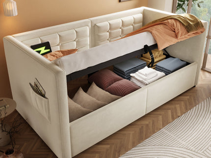 Upholstered Daybed With Hydraulic Storage And USB / Type - C Charging