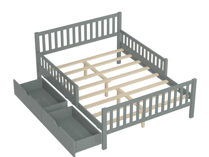 Platform Bed With Guardrails On Both Sides And 2 Storage Drawers