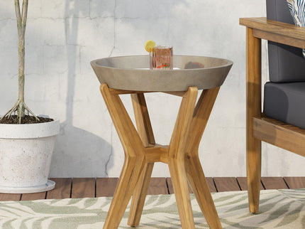 Yukon - Contemporary Side Table With Lightweight Concrete Top And Acacia Wood Frame - Gray