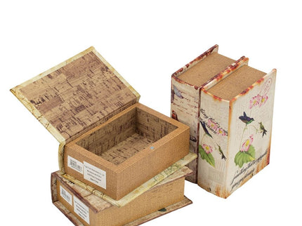 Book Boxes With Birds, Flowers, And Handwriting Design (Set of 4) - Multi