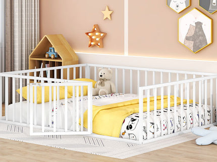 Metal Floor Bed Frame With Fence And Door
