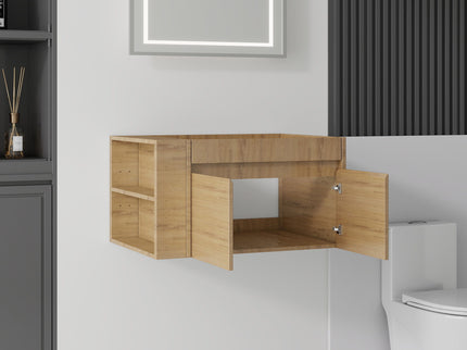 Floating Bathroom Vanity Cabinet, Soft Close Double Drawers, Open Side Storage, Wall Mounted, Cabinet Only