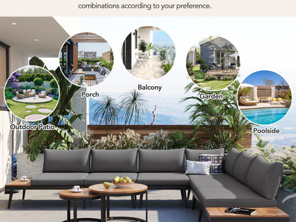 Modern Outdoor Sectional Sofa Set With Nesting Coffee Tables