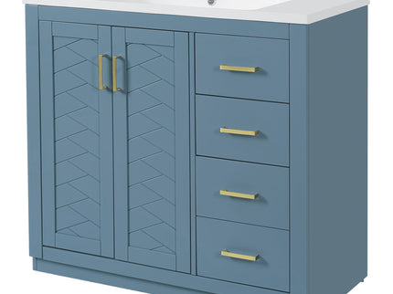 Bathroom Vanity With Sink, Storage Cabinet, Freestanding Set With 3 Drawers & Soft Closing Doors - Indigo