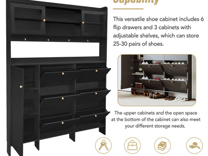 On Trend Multifunctional Tipping Bucket Shoe Cabinet With Storage Shelf & 6 Flip Drawers