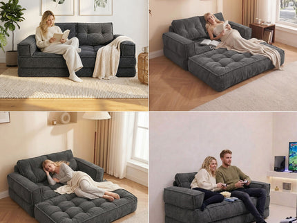 2 Seater Modular Corduroy Sofa With Chaise Lounge For Living Room