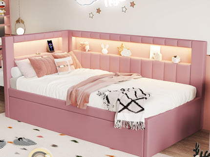 Upholstered Platform Bed With USB Ports And LED Belt