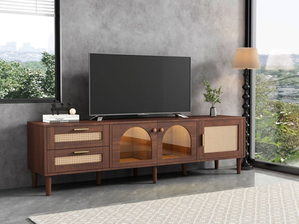 TV Stand With 3 Cabinets & 2 Drawers, LED Light Media Console For TVs Up To 80" - Dark Brown