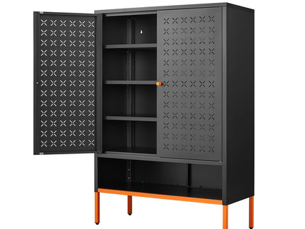 Grid Double Door Shoe Cabinet With Adjustable Compartments And Moisture-Proof Design In Metal