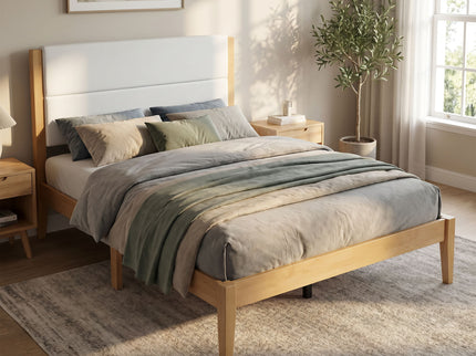 Platform Bed Frame With Upholstered Headboard, Slat Support