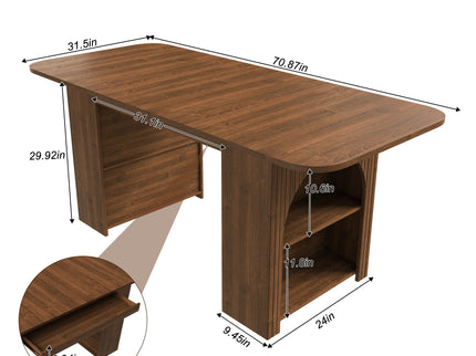 Dining Table With Drawers & Open Storage - Walnut