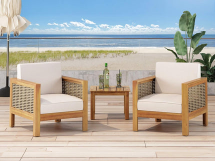 Outdoor Acacia Wood Club Chair With Wicker Accents