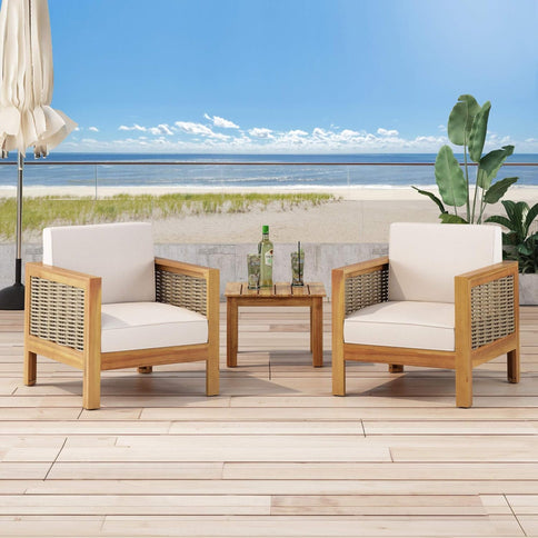 Outdoor Acacia Wood Club Chair With Wicker Accents