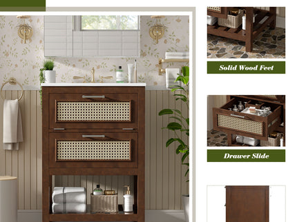 Modern Bathroom Vanity With Integrated Sink, Cabinet With 1 Deep Drawer And 1 Tip-Out Drawer
