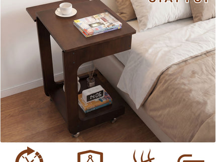 C - Shaped End Table, Rolling With 360° Adjustable & Foldable Desktop, Couch Table With Laptop Stand For Living Room - Walnut