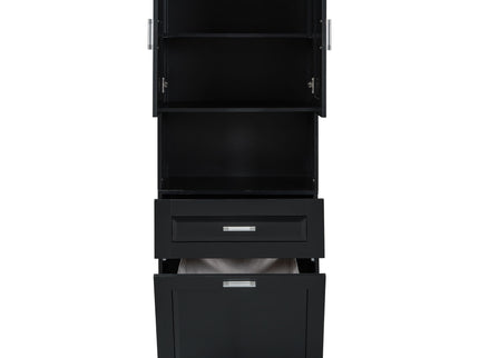 Tall Bathroom Cabinet With Tilt-Out Laundry Basket And Upper Storage