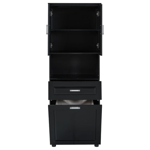 Tall Bathroom Cabinet With Tilt-Out Laundry Basket And Upper Storage