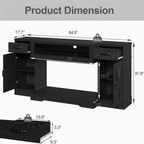 TV Stand With Adjustable Shelves & Double Doors