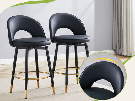 Modern Upholstered 360° Rotatable Bar Chair With Metal Legs For Dining Room (Set of 2)