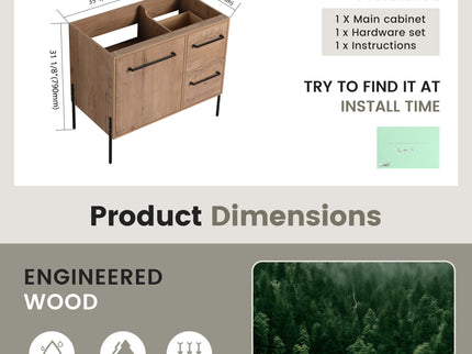 35" Freestanding Bathroom Vanity With Soft Close Doors And 2 Drawers (Vanity Only) - Imitative Oak
