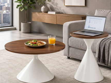 2 Piece Round Coffee Table Set - Walnut / White