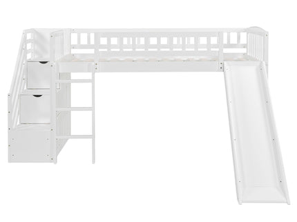 Loft Stairway Bed With 2 Drawers, Convertible Ladder And Slide