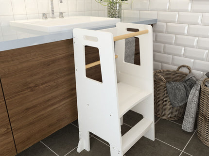 Standing Tower, Child Kitchen Step Stool Toddler, Montessori Stool Adjustable Height - White