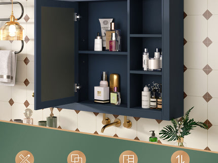 Wall Mounted Medicine Cabinet With Mirror, Storage Cabinet Featuring 6 Open Shelves And Adjustable Interior
