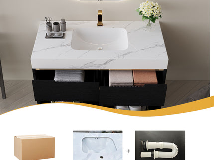 Bathroom Vanity With Undermount Sink, 4 Drawers Storage, Free Standing / Wall Mounted - Black / White