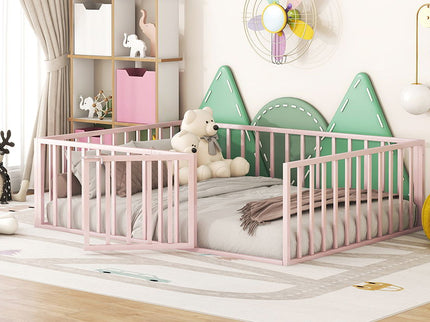 Metal Floor Bed Frame With Fence And Door