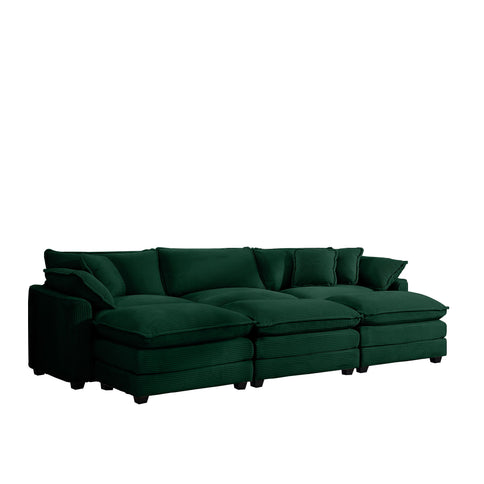Modern Modular Cushion Sofa With Ottoman, Low Back, Deep Seating Sofa Set