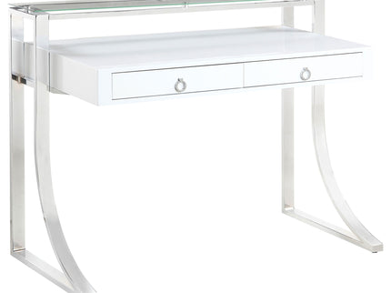 Serrano - 2 Drawer Writing Desk With Polished And Tempered Glass Hutch - Glossy White