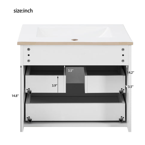 Wall Mounted Floating Cabinet With Double Drawer, Rectangular Sink