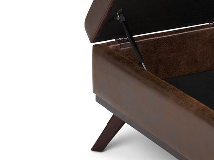 Owen - Square Coffee Table Storage Ottoman - Distressed Chestnut Brown