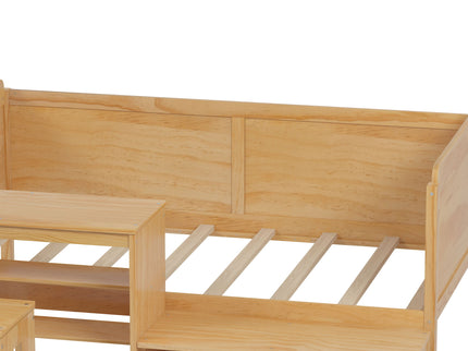 Daybed With Storage Shelves And Lockers, Multi Functional Bed With Study Desk And Matching Stool