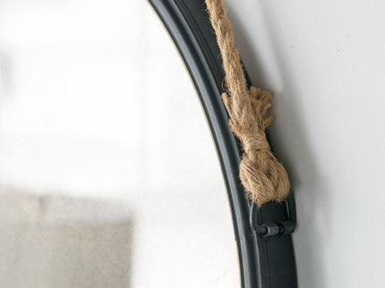 Handsome Cleveland Mirror With Rope Strap Contemporary Design Circle Mirror With Round Metal Frame For Wall Decor