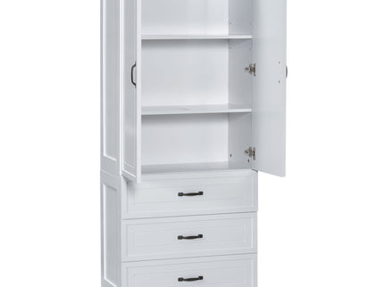 Tall Bathroom Storage Cabinet With 2 Doors And Drawers, Adjustable Shelf - White
