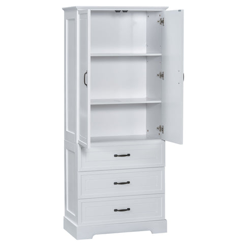 Tall Bathroom Storage Cabinet With 2 Doors And Drawers, Adjustable Shelf - White