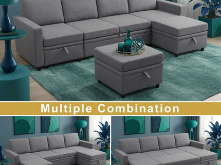 Extra Wide U - Shape Convertible Sleeper Sofa Bed With Dual Storage Ottoman