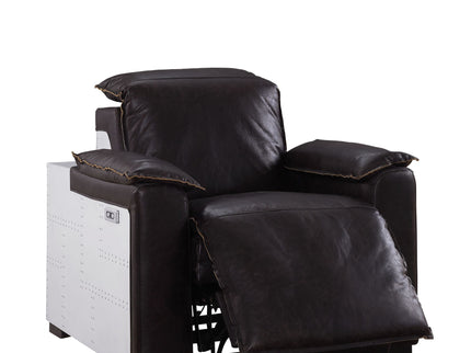 Misezon - Top Grain Leather Power Motion Recliner - Dark Brown