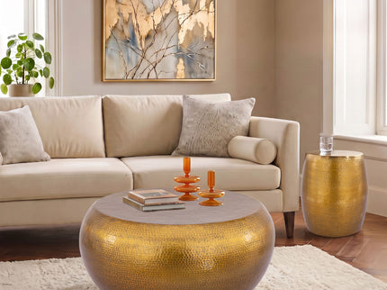 2 Piece Coffee And End Table Set, Oval Design - Gold