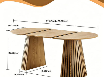 Dining Table, Flexible Extendable Oval Design With Slatted Legs - Natural Wood